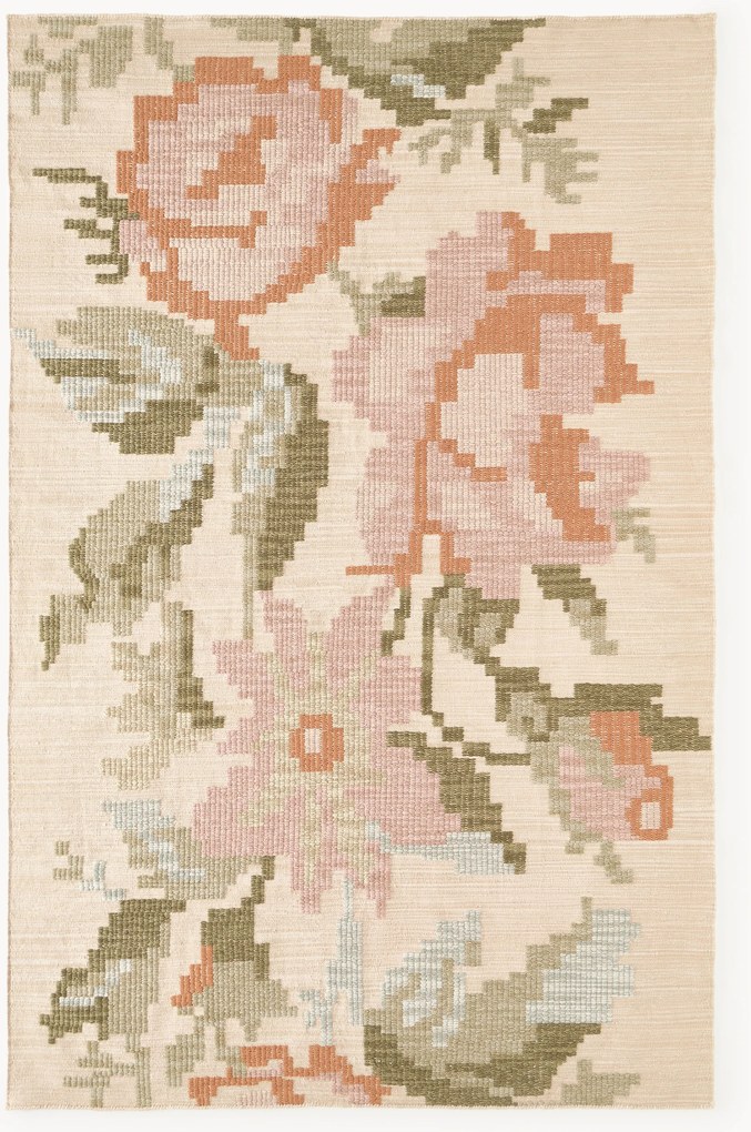 Vlnený koberec's kvetinovým vzorom Rosha