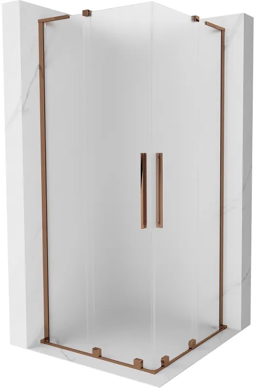 Mexen Velar L Duo, sprchový kút s posuvnými dverami 100 x 100 cm, 8mm sklo námraza, ružové zlato, 871-100-100-02-33-60