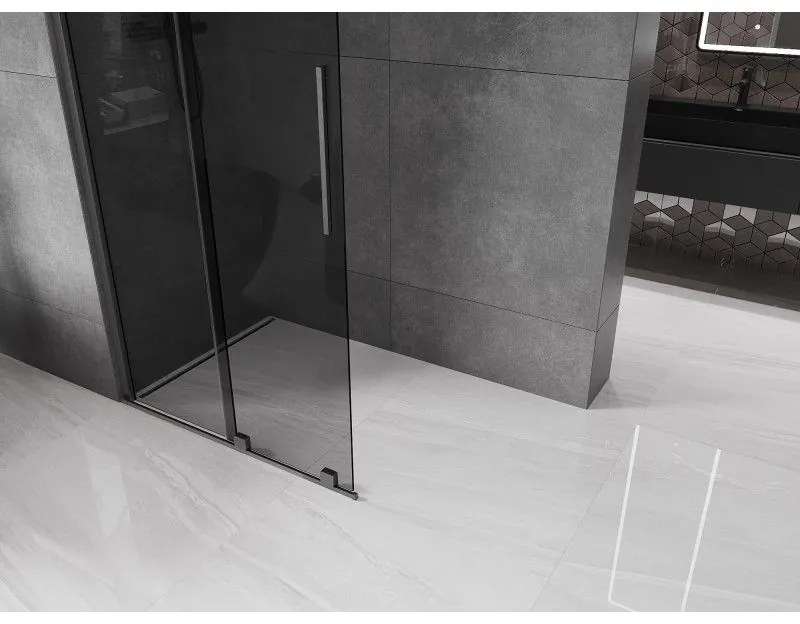 Mexen Velar, sprchová zástena s posuvnými dverami Walk-in 90 x 200 cm, 8mm šedé sklo, grafit brúsený, 871-090-000-43-66