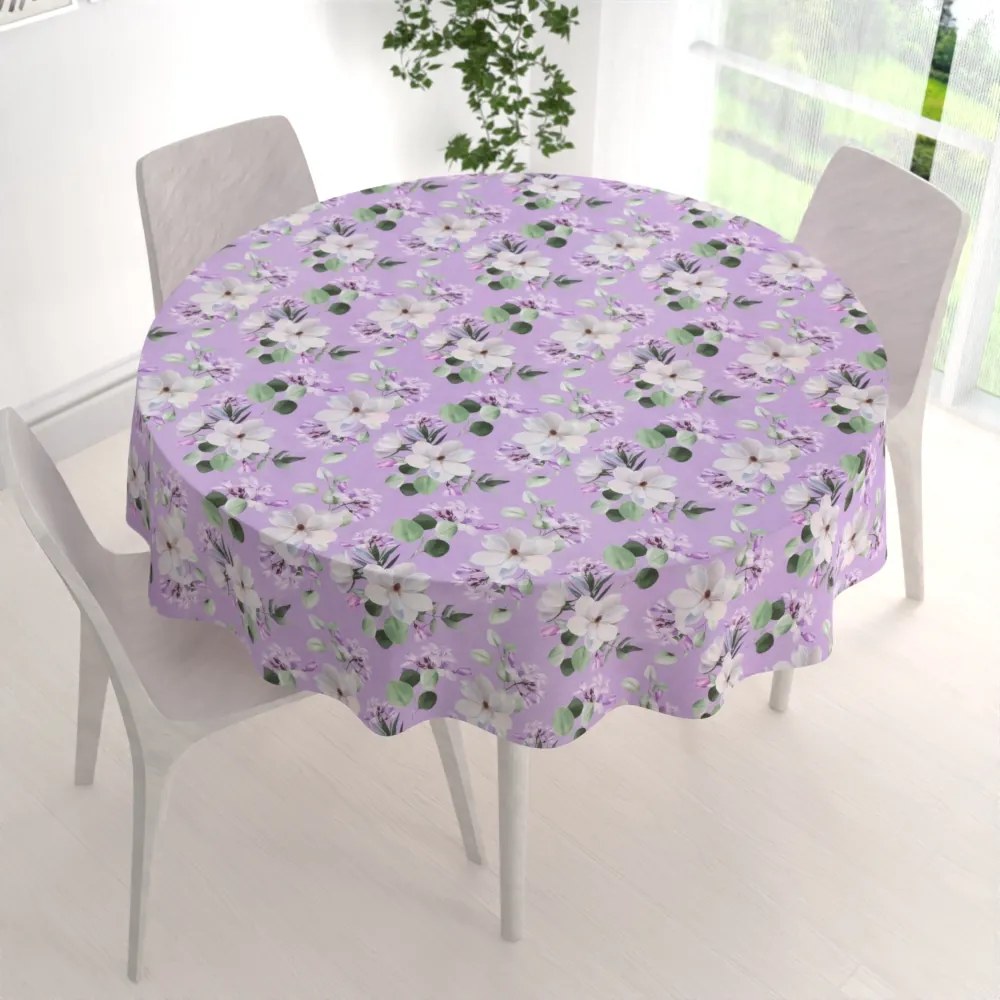 Biante Dekoračný okrúhly obrus PML-044 Kvety magnólie na fialovom Ø 110 cm