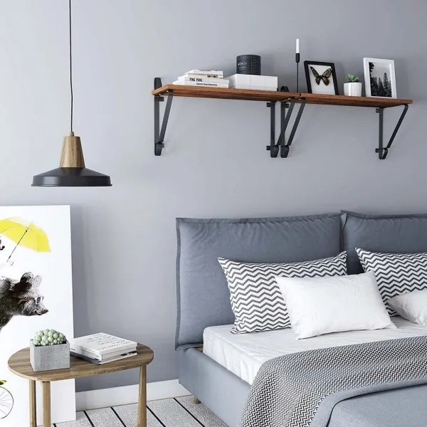 Sada 2x nástenných políc SHELFY hnedá/čierna