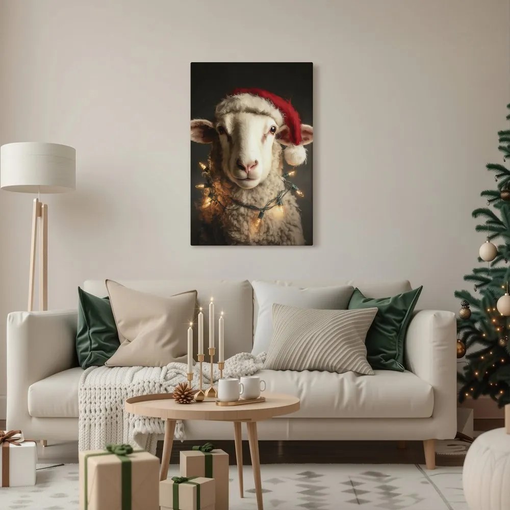 Obraz ovca s vianočnou čiapkou