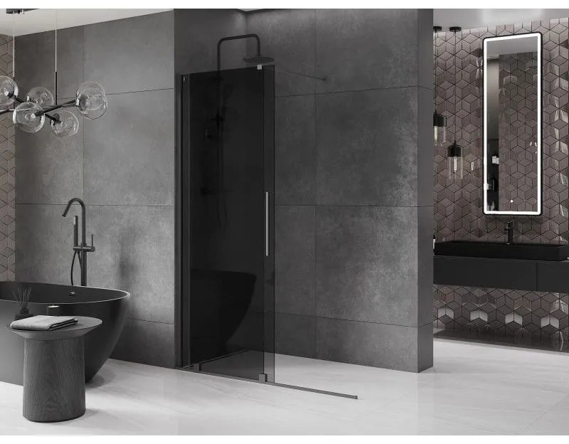Mexen Velar, sprchová zástena s posuvnými dverami Walk-in 130 x 200 cm, 8mm šedé sklo, brúsený grafit, 871-130-000-43-95