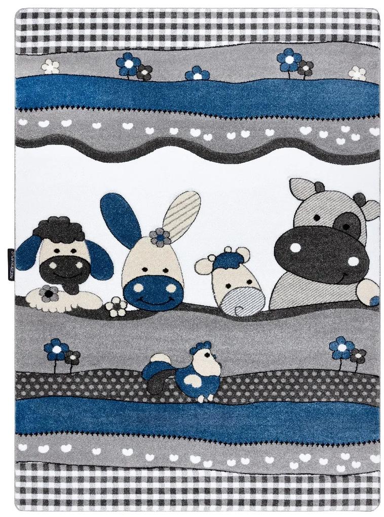 Dywany Łuszczów Detský kusový koberec Petit Farm animals blue - 140x190 cm