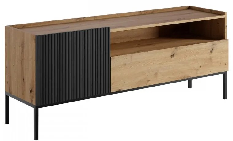 Moderná TV skrinka Zulek 150 1D1SZ, Farby: dub artisan / dub artisan + čierna