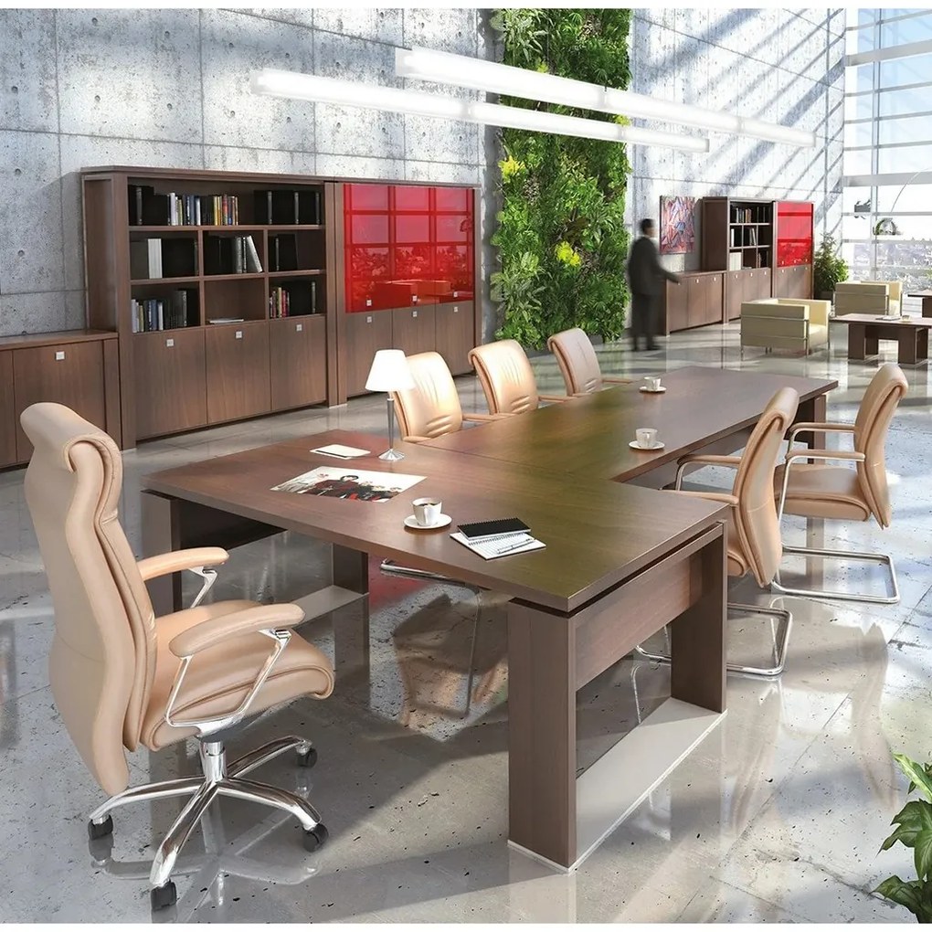 Výškovo nastaviteľný rokovací stôl Verno+ S 120 x 120 cm, dub antracit / vanilka