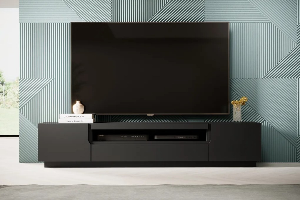 TV stolík Loftia 200 cm s otvorenou policou - čierna / čierny mat