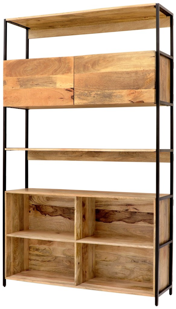 furniture-nabytek.cz - Kovová knižnica v kombinácii s drevom mango 130x213x35