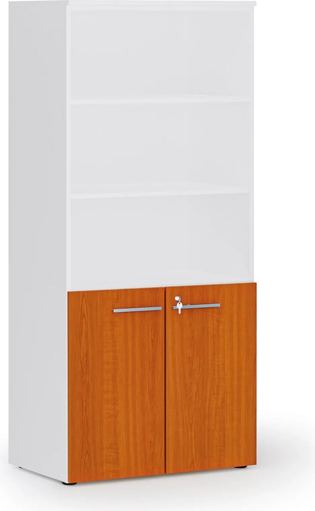 Kombinovaná kancelárska skriňa PRIMO WHITE, nízke dvere, 800 x 500 x 1781 mm, biela/čerešňa