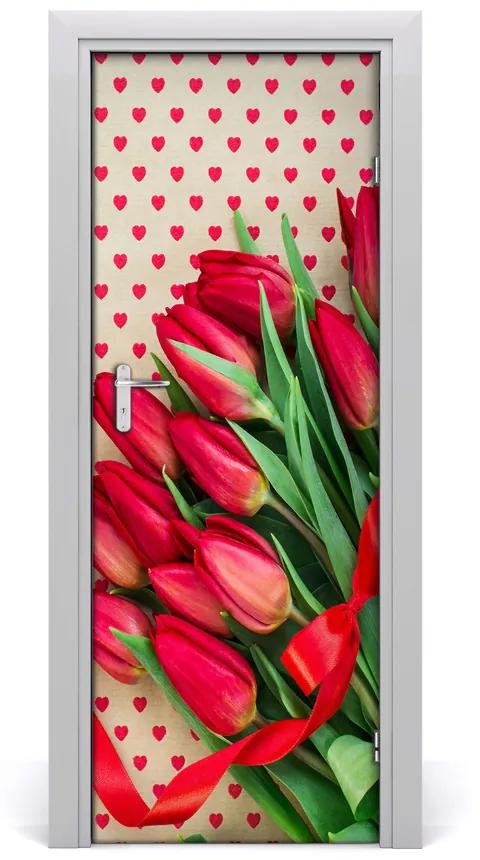 Samolepiace fototapety na dvere červené tulipány 95x205 cm