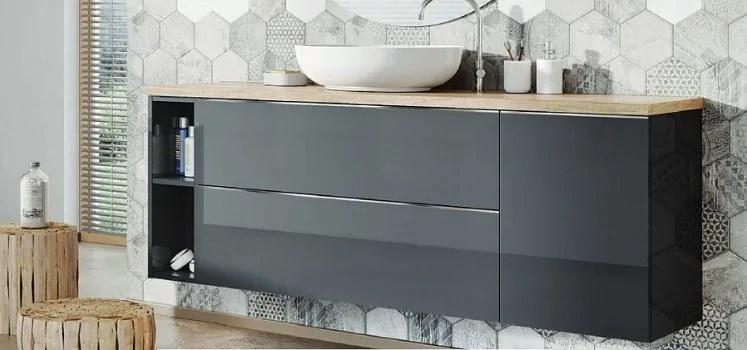 Elita Look, skrinka pre umývadlo na pultovú dosku 60x45x28 cm 1S PDW, antracitová lesklá, ELT-167088