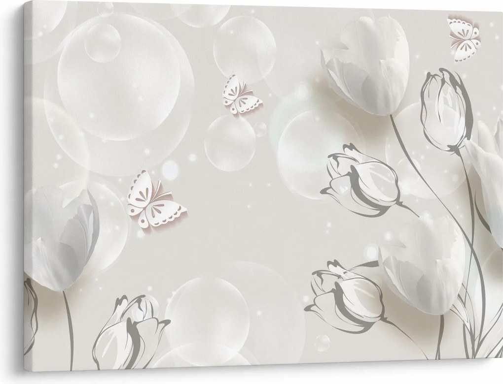 Obraz - Tulipány medzi bublinami (70x50 cm)