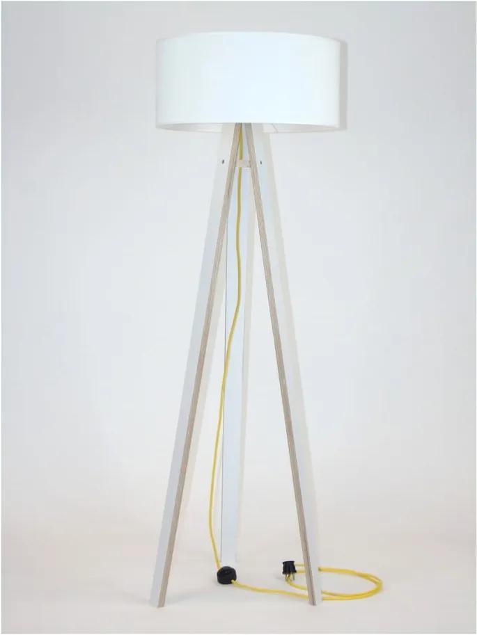 Biela stojacia lampa s bielym tienidlom a žltým káblom Ragaba Wanda