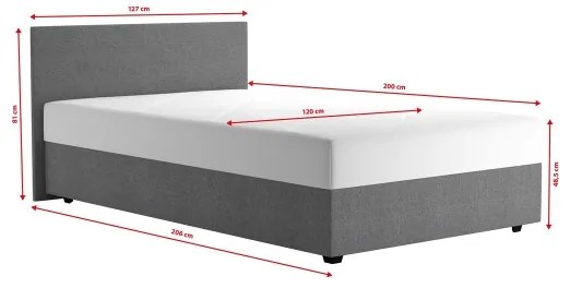 Čalúnená posteľ s úložným priestorom a matracom DARIA 120x200 cm sivá