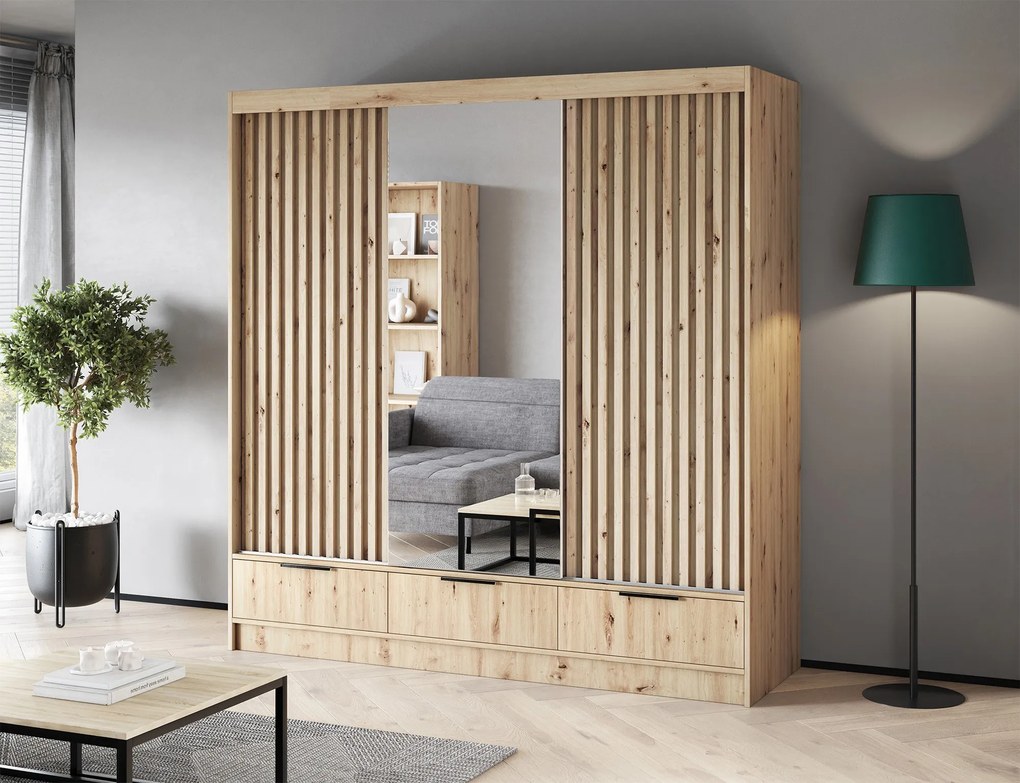 Šatní skříň Voodi se zrcadlem 180 cm dub Artisan