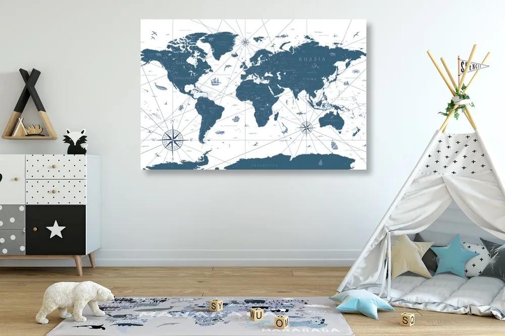 Obraz na korku mapa sveta s historickým nádychom v modrom prevedení