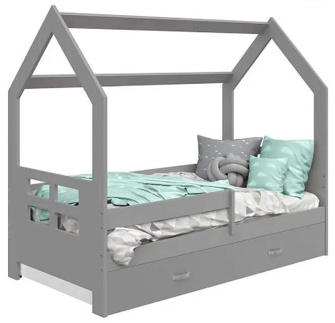 Detská posteľ DOMČEK D3 sivý 80 x 160 cm Rošt: Bez roštu, Matrac: Bez matraca, Úložný box: S úložným boxom bielym