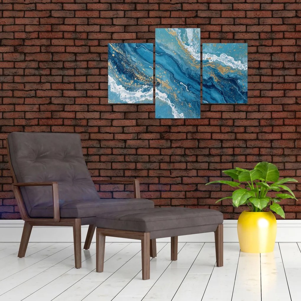 Obraz - Bledomodrý mramor so zlatom II. (90x60 cm)
