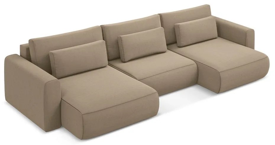 Svetlohnedá zamatová rozkladacia/s úložným priestorom rohová pohovka (do tvaru "U") Kapua – Makamii