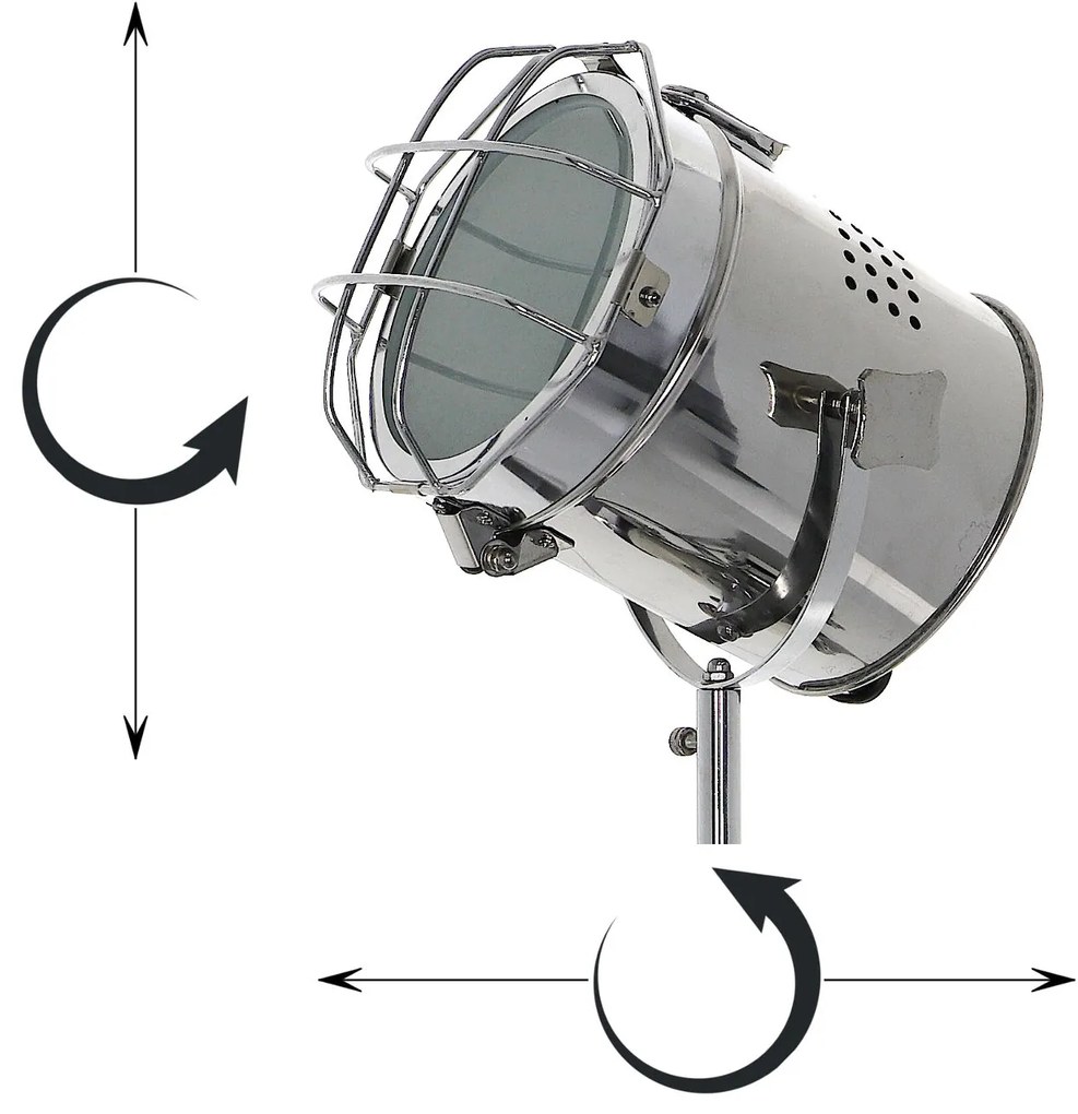 Dekorstudio Podlahová lampa TRIPOD na čiernej trojnožke s chrómovaným tienidlom