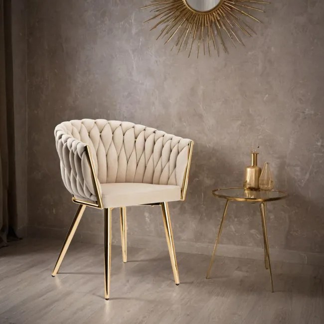 Jedálenská stolička COFTON zamatová, zlatá / béžová