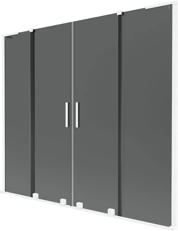 Mexen Velar L Duo, 2-krídlová posuvná vaňová zástena 200 x 150 cm, 8mm šedé sklo, biela matná, 896-200-003-42-20