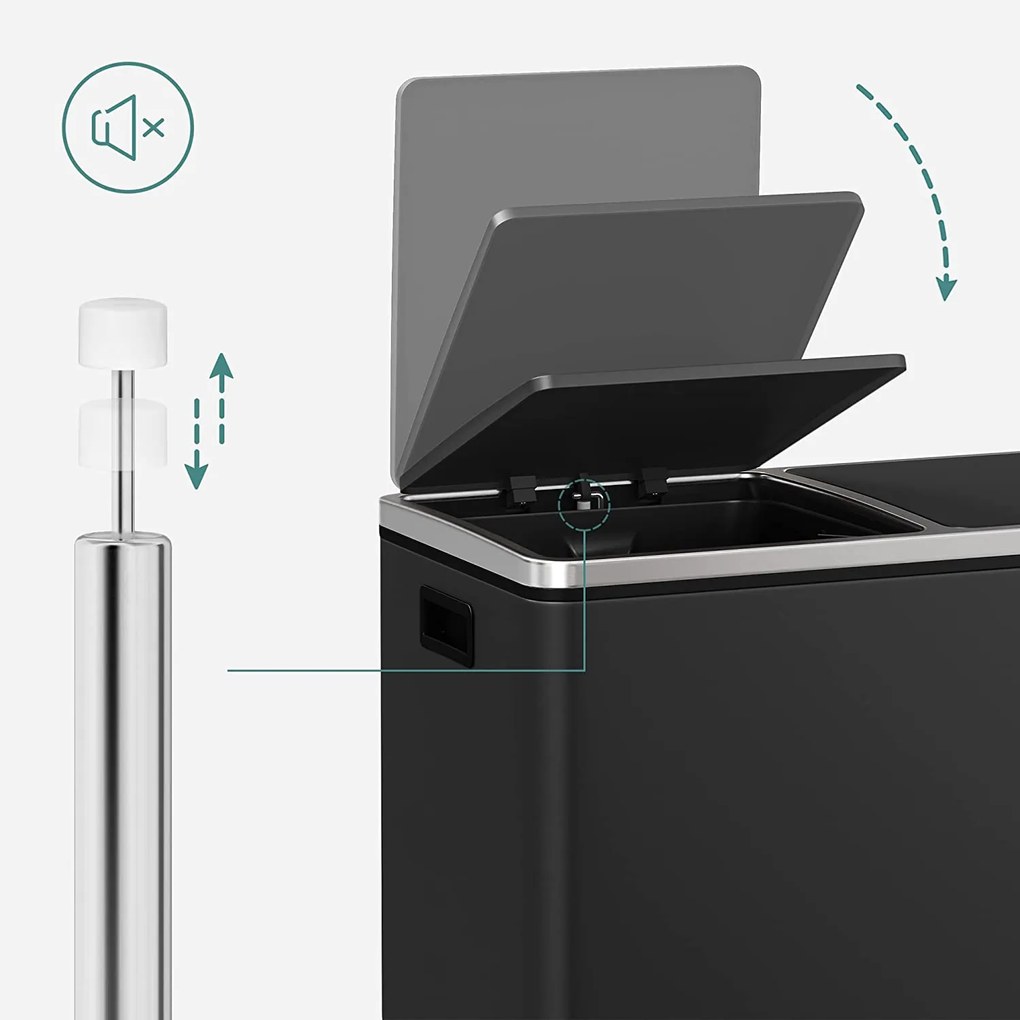 Odpadkový kôš XL s 2 priehradkami, 2 x 30 L, vzduchotesný, čierny