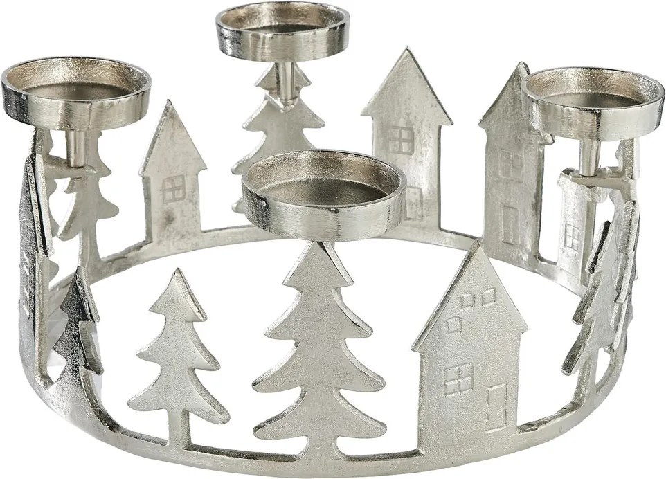 ADVENT Adventný veniec domčeky 35 cm - strieborná