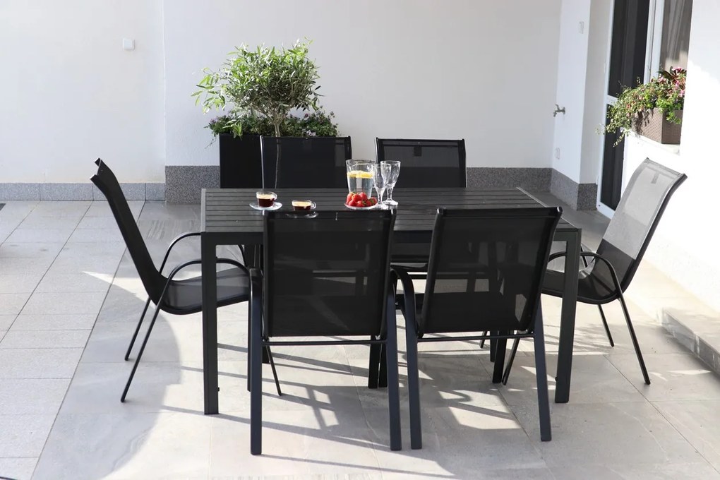 Záhradný jedálenský set Viking L + 6x kovová stolička Ramada