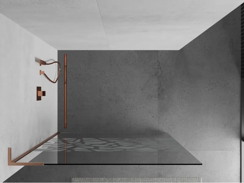 Mexen Kioto L, sprchová zástena Walk-In 80 x 200 cm, 8mm číre sklo biely vzor, medený matný profil, 800-080-103-65-85