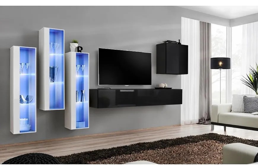 Obývacia stena Switch Sklo +LED XIII Biely/čierna