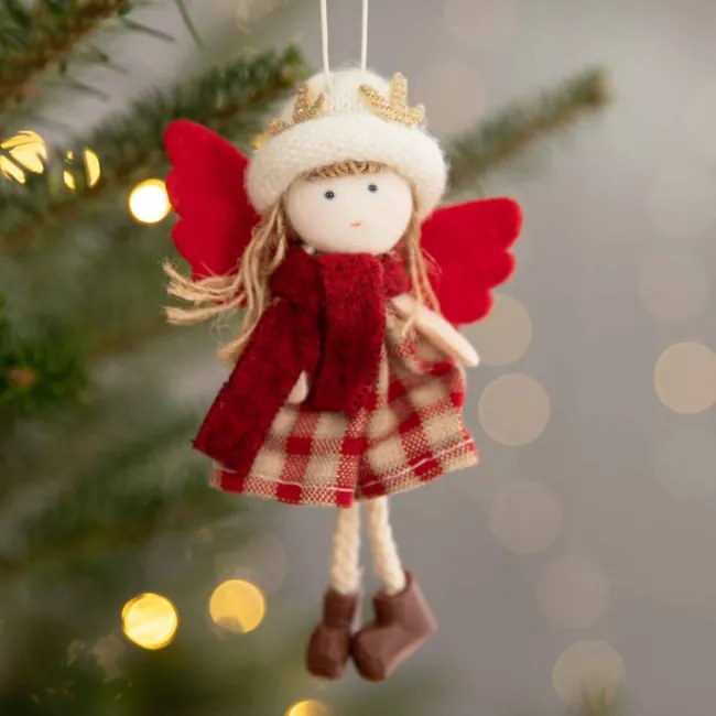 Vianočná ozdoba INGER dievčatko v károvaných šatách 800578