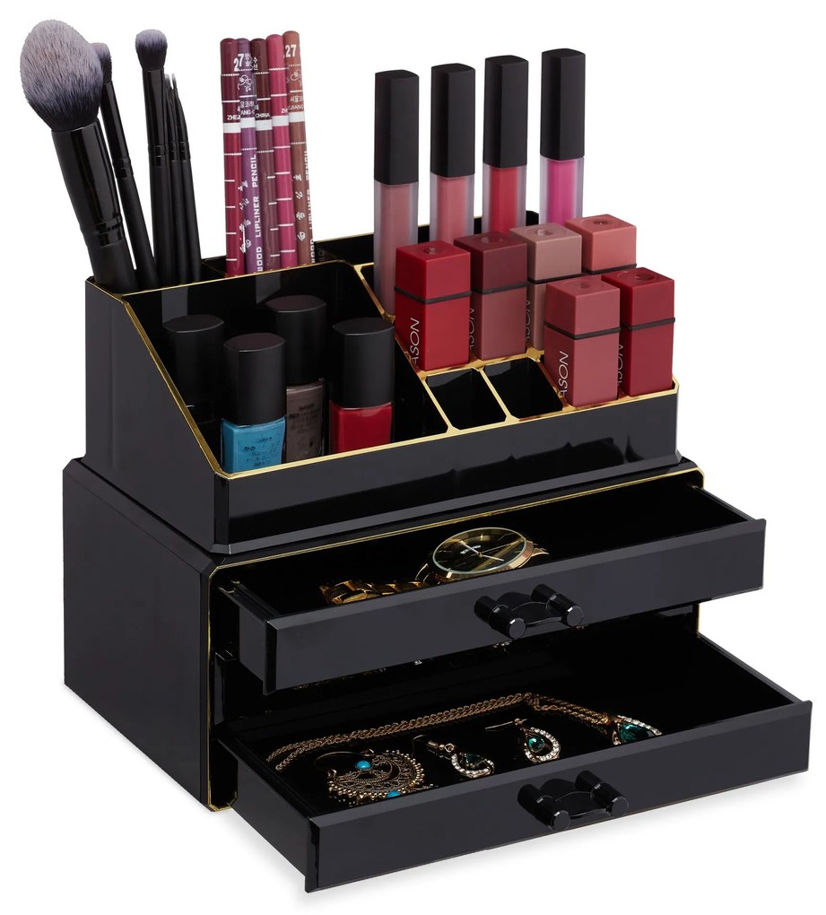 Organizér na make-up s 3 zásuvkami RD23137 čierno-zlatá