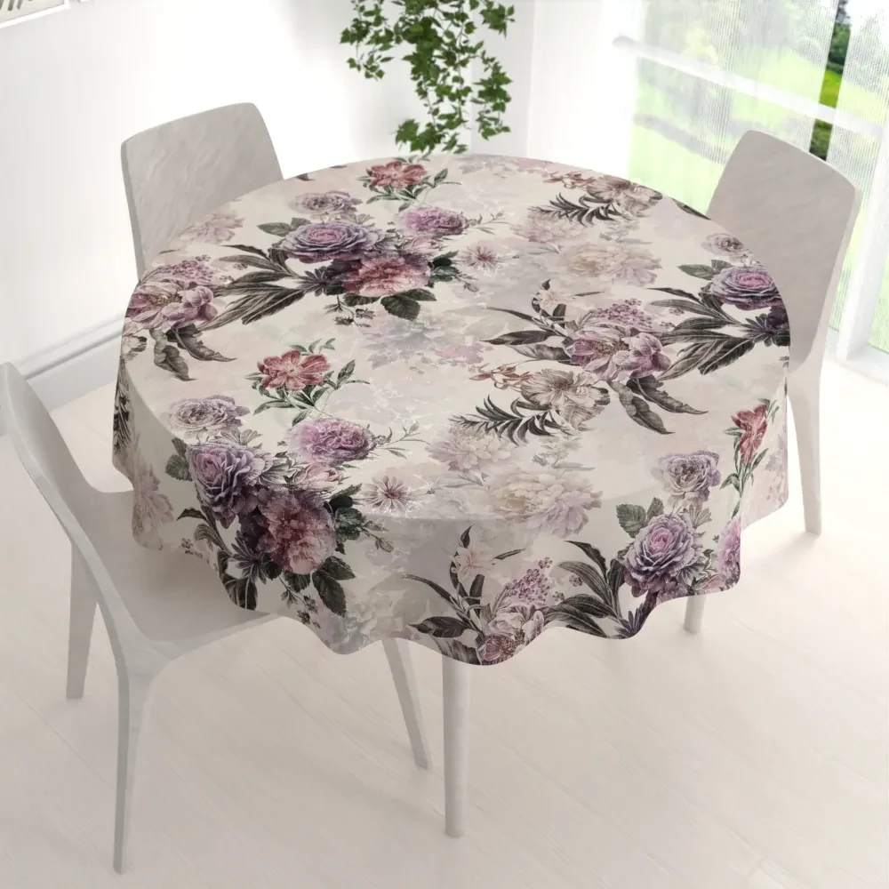 Biante Dekoračný okrúhly obrus Parma PM-112 Fialové kvety na smotanovom Ø 70 cm
