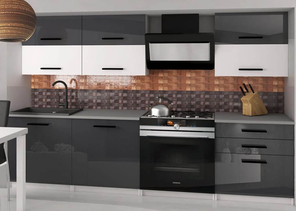 Kuchynská linka Belini 180 cm šedý lesk / biely mat s pracovnou doskou Primera2 INF PRIMERA2/2/WT/SWTS/0/B1