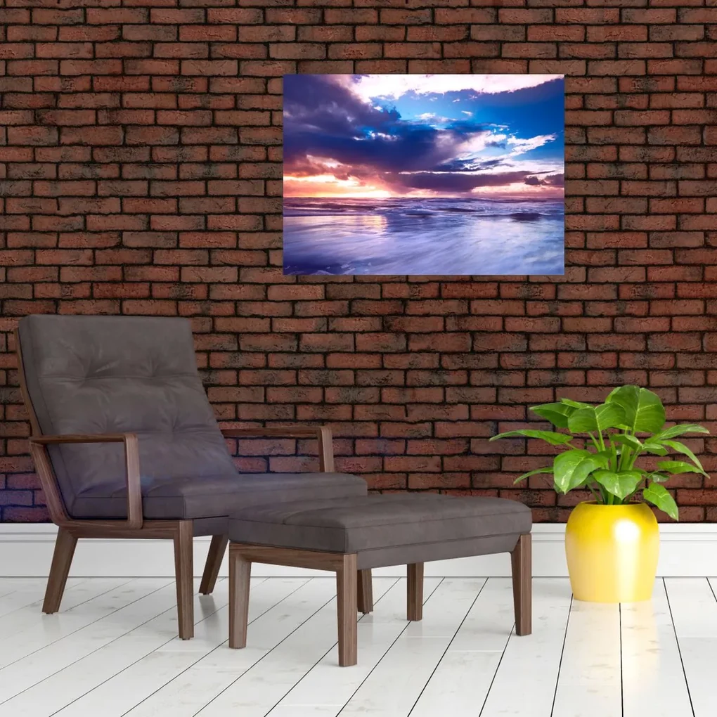 Sklenený obraz - Západ slnka pri mori (70x50 cm)