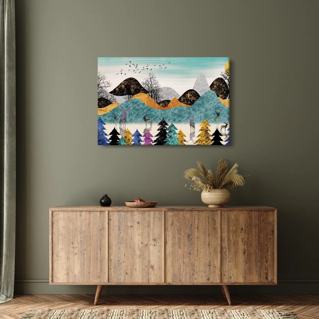 Grafický obraz s jeleňmi (90x60 cm)