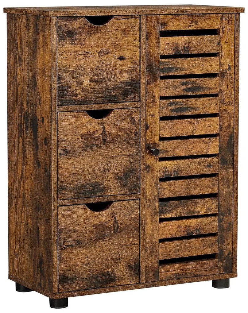 Kúpeľňová skrinka, úložná skrinka s 3 zásuvkami, rustikálna hnedá