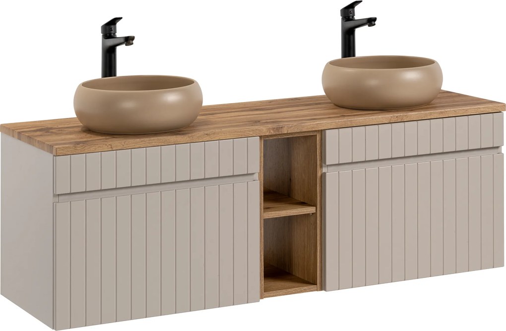 Comad Kúpeľňová skrinka s doskovými umývadlami set Iconic Cashmere 140 kašmír/dub coast evok