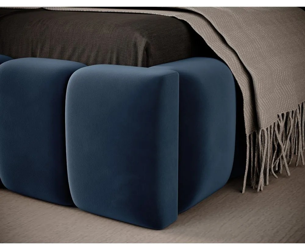 Tmavomodrá čalúnená jednolôžková posteľ s úložným priestorom s roštom 90x200 cm Lamica – ELTAP