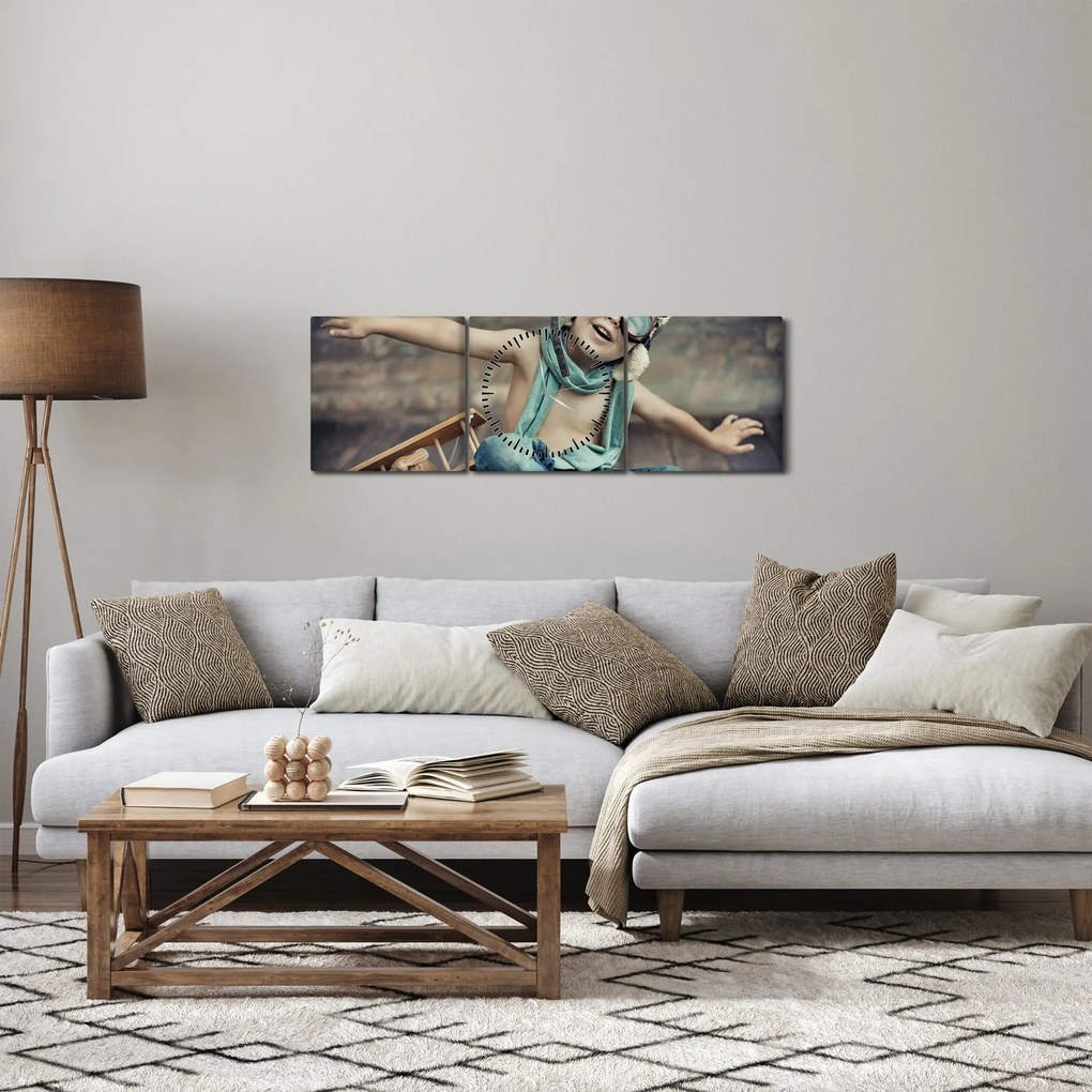 Obraz - Mladý letec (s hodinami) (90x30 cm)
