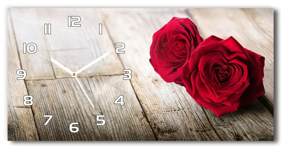 Sklenené hodiny na stenu Ruže na dreve pl_zsp_60x30_f_99658852