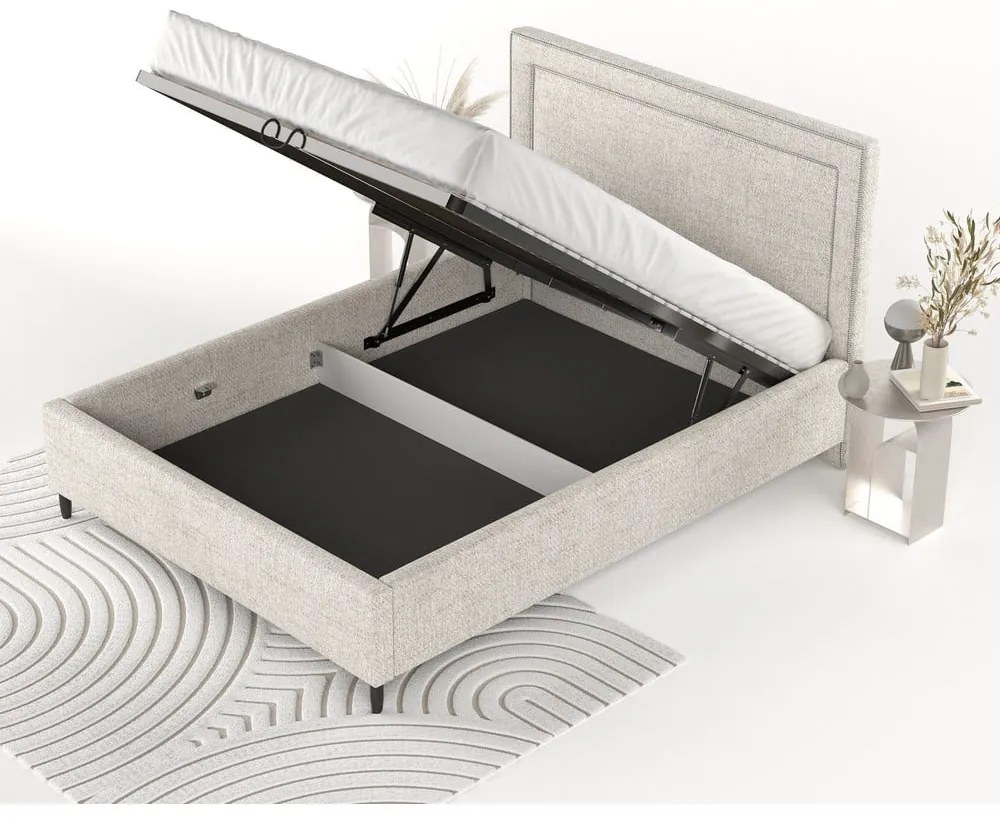 Krémová čalúnená dvojlôžková posteľ s úložným priestorom s roštom 140x200 cm Baleine – Maison de Rêve