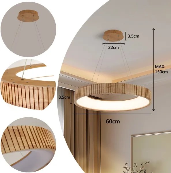Brilagi - LED luster na lanku FALCON WOOD MODERN LED/40W/230V pr. 60 cm drevo