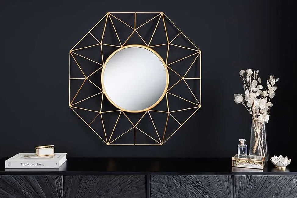 Dizajnové nástenné zrkadlo Diamond L zlatá 80cm