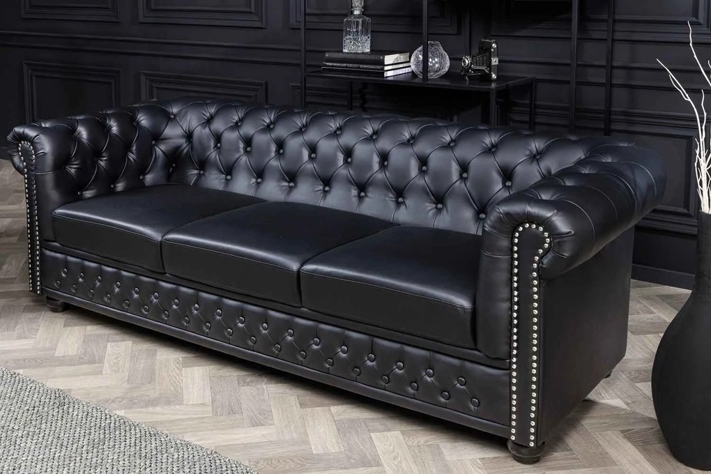 Dizajnová 3-miestna sedačka Chesterfield 205 cm čierna