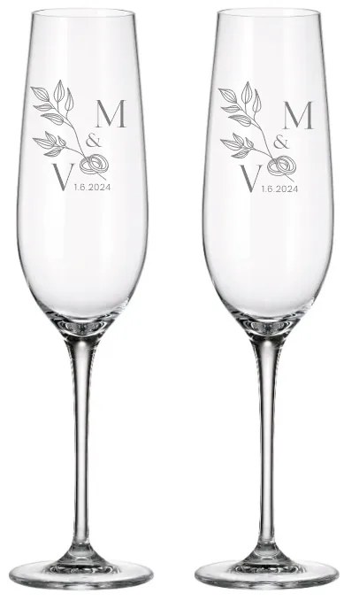 Dekorant Svadobné poháre na šampanské PRSTIENKY 270 ml 2KS