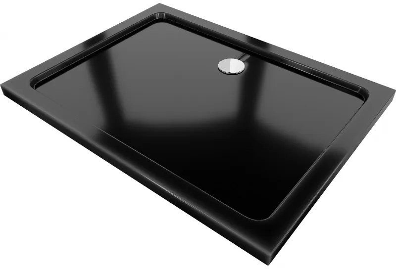 Mexen Slim, obdĺžniková sprchová vanička 140x90x5 cm, čierna, chrómový sifón, 40709014
