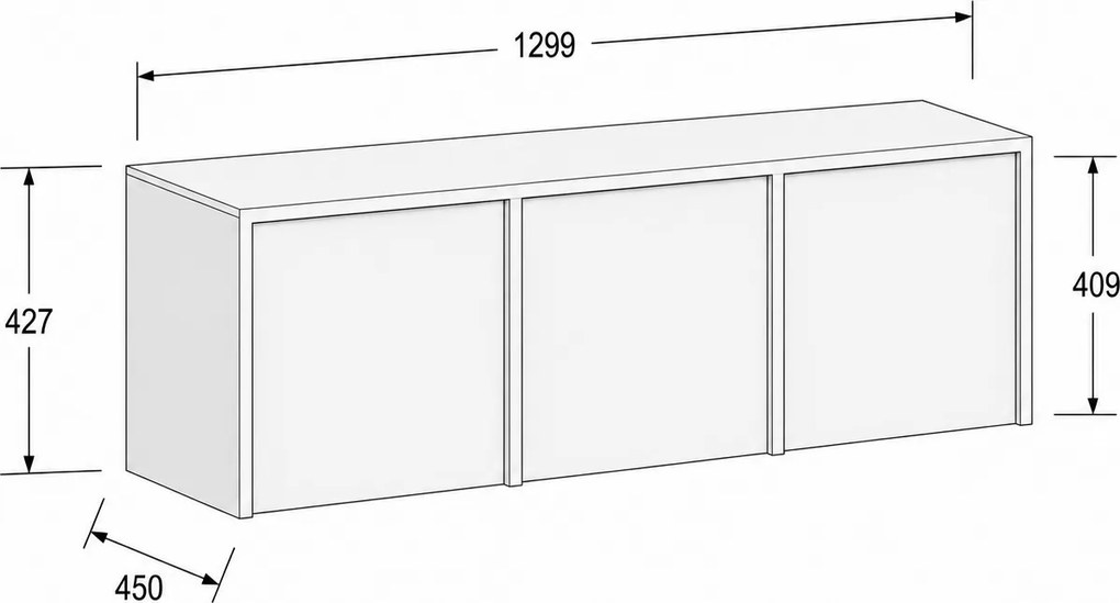 Nadstavba pre skrine FRAME, 3x dvere, 1299 x 450 x 427 mm, kódový zámok, dub prírodný