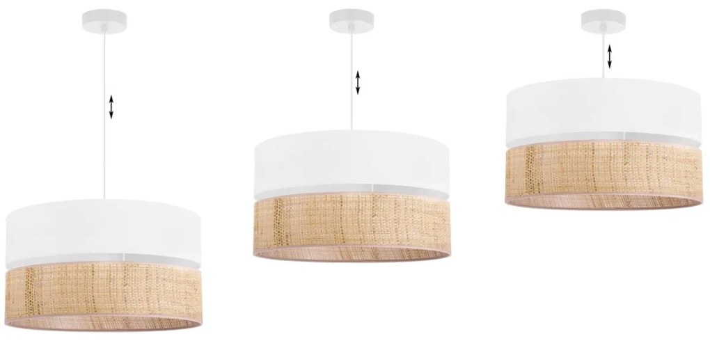 Závesné svietidlo Rattan, 1x ratanové/biele textilné tienidlo, (fi 45cm)
